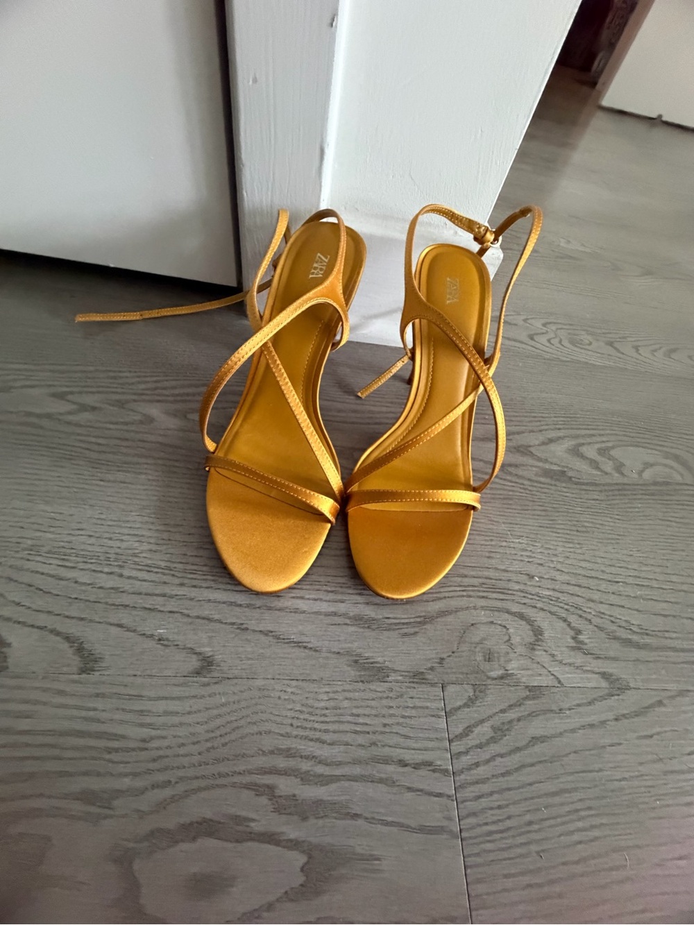 Zara Metallic Gold Strappy Heeled Sandals
